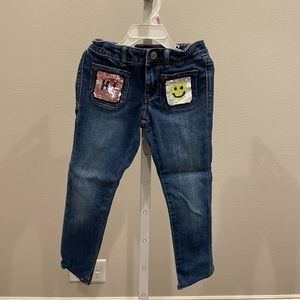 GAP girls’ flippy sequin HI/BYE smiley skinny jeans 😊